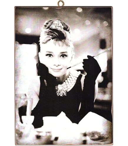 KUSTOM ART Quadro Quadretto Stile Vintage Serie Attori Famosi Gregory Peck e Audrey Hepburn Vacanze Romane Stampa su Legno 15X15 cm