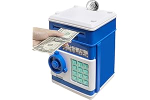 HUSAN Hucha electrónica para niños con código electrónico de cerditos, Mini cajero electrónico para Monedas ATM, Caja de Monedas, Juguete Divertido Regalo (Azul Oscuro)