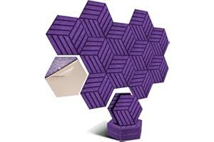 PAAUZOENG Hexagon - Paneles acústicos autoadhesivos, 12 unidades, absorción de sonido, aislamiento acústico con alta densidad para paredes, techos, madera y puertas, panel acústico, rayas, color morado