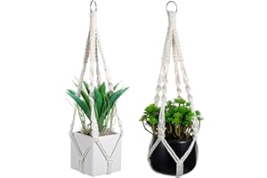 Nogeqi 2 Stück Makramee Blumenampel Hängend Innen, Boho Außen Pflanzenampel, Hängetopf Pflanzenaufhänger Hängepflanzen Übertopf Pastellfarben Hänge Pflanzen Planter Hanger Ampel Balkone (Beige)