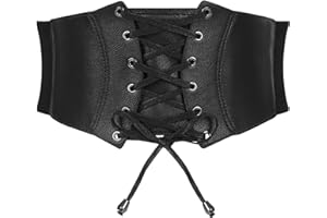 WERFORU Damski szeroki pasek w stylu vintage, elastyczny pasek w talii, sztuczna skóra, gorset, sznurowanie, pas w talii cinch