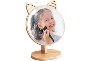 Gwezmxs Kleiner Schminkspiegel Stehend mit Holzrahmen Mädchen für Kinderzimmer & Badezimmer - 17x9.5x23cm