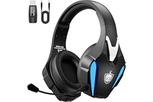 PHOINIKAS Gaming-Headset Wireless, 2.4GHz Gaming Kopfhörer Kabellos für PS5, PS4, PC, 7.1-Stereo Gamer Over Ear Kopfhörer mit Mikrofon, 3.5mm Kabel Headset für Xbox/Switch/Laptop/Mac (Blau)