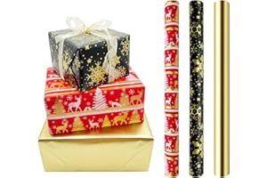 DOJOYKEY 3 rotoli di carta da regalo per Natale: 43 cm x 3 metri di carta da regalo riciclabile per Natale, compleanno, matrimonio, Halloween, festival, confezioni regalo