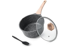 Kordisen Ensemble de casseroles antiadhésives avec couvercle, 20cm, revêtement en granit, bec verseur, compatibles induction, sans PFOA/PFOS - Cuisson saine et facile
