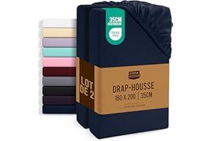 Utopia Bedding Lot de 2 Drap Housse - Bleu Marine, 160 x 200 cm - Coupes de 35 cm pour Matelas épais - Microfibre brossée