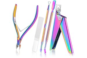 ALLE'S Tagliaunghie in acrilico 5 in 1 Kit con lima in vetro, taglierina cuticole e spingicuticole gel lucidante remover, acciaio inox professionale manicure pedicure strumenti per dita dei piedi