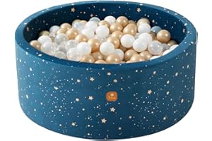 Dodozen Piscina de Bolas 100x40cm/200 Bolas ∅ 7cm para Bebé/Niño - Redonda de Espuma Viscoelástica Terciopelo Súper Suave - Cielo Nocturno: Blanco/Transparente/Dorado