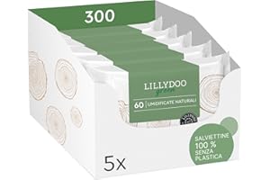 Salviettine naturali LILLYDOO green, 300 pezzi (5 x 60), 100% senza plastica e senza profumi