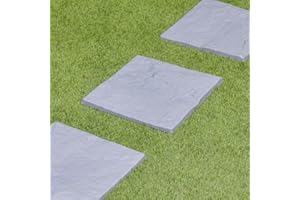FAHAAM 4 Pk Grey Concrete Effect Stepping Stones, Simply Concrete Stepping Stones, 4 x Plastic Patio Stepping Stones, Concrete Effect Anti-Slip Square Paving Slabs, Outdoor Garden Pathway or Patio.