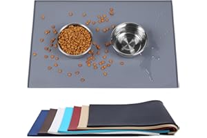 VIVAGLORY Mata na Jedzenie dla Psów, Mata do Karmienia dla Kotów i Psów, Wodoodporna, Antypoślizgowa, Silikonowa Taca na Miskę z Podniesionymi Krawędziami, szara, L (60x40cm)