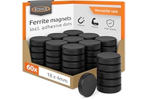 ECENCE Fridge Magnets - Ferrite Magnets for Whiteboard and Notice Board - 60 pieces 18x4mm - strong hold - incl. adhesive dots