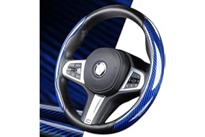 AOTOYOU Lenkradbezug Auto Carbon Lenkradhülle 2 teilig Lenkradschutz Anti Rutsch Universal Lenkrad Cover 36-38cm Blau