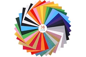 SINLAW 36 Pezzi Vinile Termoadesivo per Tessuti, Facile da tagliare,Fogli di Vinile Adesivo,25 Colori Diversi,Fogli Vinile Permanente 30.5 * 14cm,Vinile adesivo per magliette, tessuti e pelle per cappelli