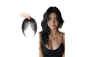 SanKristo Clip en flequillo 100% cabello humano, cortina curvado 3D Side postizo pelo con clips invisibles las templo, extensiones para mujeres alisado permanente, coloración, peinado, negro marrón