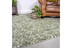 THE RUG HOUSE Dark Forest Green Speckled Thick Shaggy Shag Rug Beige Mottled Mixed Fluffy Warm Living Room Area Bedroom Rugs