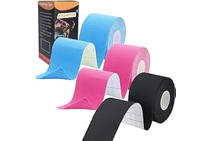 ANAMPION Kinesiology Tape (3 Rolls,5cm*5m) Waterproof Sports Tape for Athletes Physio Elastic Tape Pain Relief Adhesive for Muscles Shin Splints Ankle Knee Shoulder (Black+Blue+Pink)