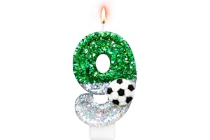 Alaoo 9,3D födelsedagsljus nummer grön fotboll, ljus, tårtdekoration, nummer 9 ljus, för årsdag, födelsedag, baby shower, grö
