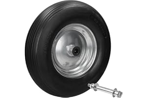 ECD Germany Kolo do taczki z pelnej gumy PU odpornej na przebicie z osia - opona z felga stalowa - 4.80/4.00-8 - srednica 390 mm - czarne - kolo zapasowe gumowe kolo do taczki