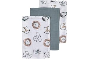 Meyco 458019 Set di 3 flanelle di garza/mussola 21x17cm ANIMAL/UNI Verde pietra-Bianco