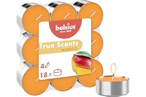 Bolsius True Scents Tealights Profumati in Aluminium Cup - Fragranza Mango - Set di 18 Pezzi - Colore Arancio - Lunga Durata di 4 Ore - Candele Decorative - Cera - Senza Fumo
