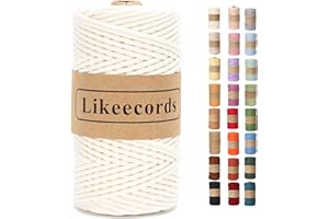 Likeecords Makramee Garn Geflochten 3mm x 100m,100% Natürliches Baumwollschnur Makramee-Schnur, Makramee-Seil, bunte Bastelkordel aus Baumwolle für Taschen, Wandbehänge, Pflanzenaufhänger (Weiß)
