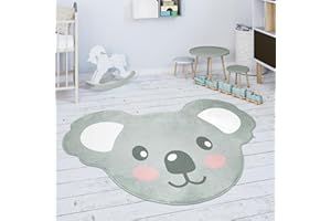 ‎PACO HOME Paco Home Kinderteppich Teppich Kinderzimmer Rund Spielmatte Babymatte rutschfest Modern Mond Koala Löwenkopf, Grösse:90x120 cm Koala, Farbe:Grau