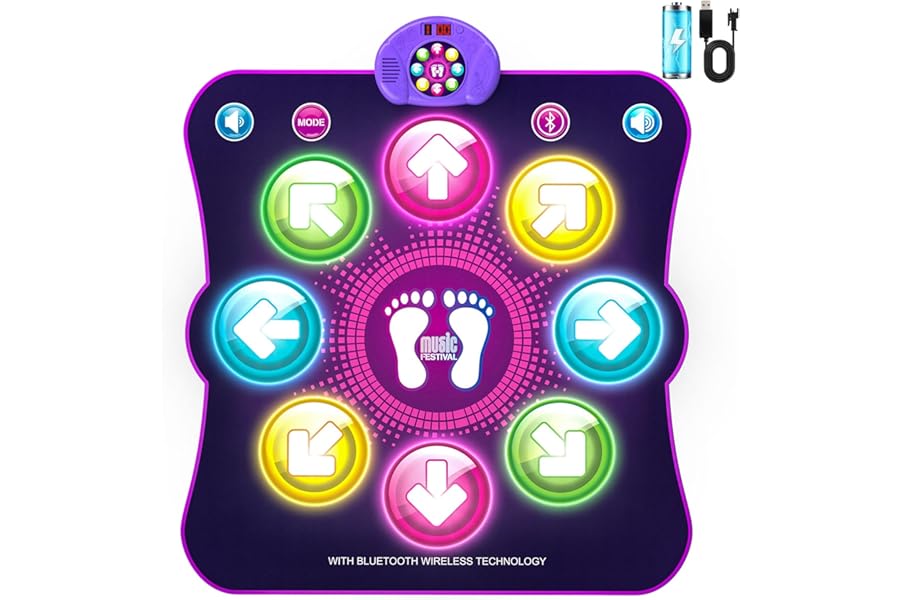 LEAPRCSTORE Light Up Dance Mat for Girls, Rechargeable Dance Pad Toys Gifts for 3 4 5 6 7 8 9 10+ Year Old Kids, Music Dance Play Mat with 6 Game Modes, Christmas Birthday Gifts