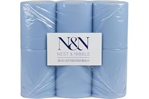 Nest & Nibbles Blue Centrefeed Paper Rolls (6 Pack, 2-Ply Embossed Hand Towels) | Super Absorbent & Strong | Eco-Friendly Multipurpose Cleaning Tissue Rolls for Kitchen, Garage, Bathroom & Office