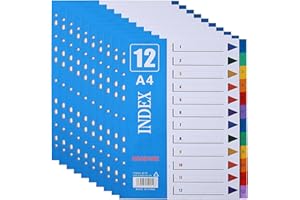 ROSSHINE 1-12 Part File Dividers A4, 【10Pack】 Plastic A4 Folder Dividers for Ring Binders with11-Holes & Content List, Multi-Colour Index Dividers for Lever Arch Files Ideal for Office School