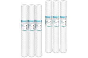 Membrane Solutions 5 Micron 2.5" OD x 20" Length String Wound Polypropylene Sediment Water Filter Cartridge for Whole House Filter Systems - 6 Pack