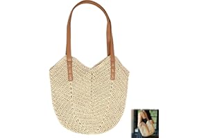 WOKICOR Sac à main en paille pour femme, sac de plage bohème, grand sac de plage, sac en paille pour femme, sac à bandoulière, sac en paille tissé à la main, sac en raphia tressé pour voyage, plage