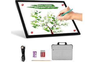 A4 Wireless Battery Powered Light Pad with Case, TOHETO Tracing Light Box Dimmable Brightness Rechargeable LED Light Board Portable Cordless Copy Board for Artist Drawing Sketching X-ray Viewing
