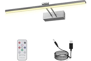 RAIFOOLLY Picture Light, 16" Metal Rechargeable Picture Lights for Paintings,Remote Control Display Art Light with Timer and Dimmable for Wall,Frame, Portrait-Black Steel.