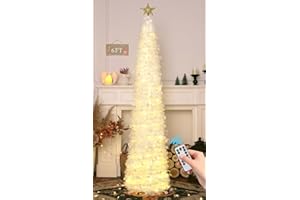 HMASYO Albero di Natale Artificiale a Paillettes 180cm con 100 Luci a LED Timer e Telecomando, Montaggio Istantaneo, Alimentazione USB - Decorazione per Interni Casa, Appartamento, Veranda, Feste