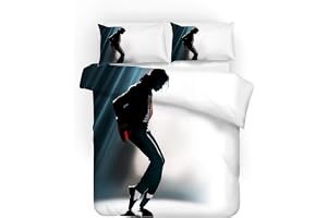 NICHIYO Michael Jackson sängkläder set – påslakan och örngott, mikrofiber, 3D digitalt tryck, tredelat set med sängkläder (på