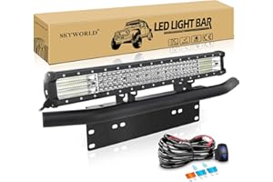 SKYWORLD 4 rangée 59cm 570W Led light barre 12V avec Faisceau de Câblage kit et support de plaque d'immatriculation, 6000K feux antibrouillard Led pour 4x4 Off Road Camion Véhicule Voiture