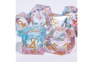 HKDZ Liquid Core DND Dice Powder Blue 7pcs with Gift Box,Handmade Resin Polyhedral D&D Dice for Dungeons and Dragons, Role Playing Dice Set D20 D12 D10 D8 D6 D4