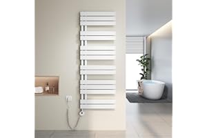 Heilmetz Toallero electrico baño 1385x500mm 800W, radiador toallero electrico con termostato Elemento Calefactor y función de Temporizador（Blanco）