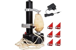 COOCNH Elektrischer Kartoffelschäler, vollautomatischer Apfelschäler & Gemüseschneider mit 6 austauschbaren Klingen