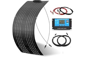 Schwarz 50W Flexibles Solarpanel Kit Set 12V Monokristallines Solarmodul+10A 12V/24V Solarladeregler + Solarkabel Solaranlage Wohnmobil Komplettset 12v für Batterien Häuser Balkon Camping Wohnwagen