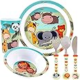Animal Kids 6 Piece Reusable Dinner Set - Plate/Bowl/Cup/Knife/Fork/Spoon - Childrens Dinnerware Tableware Cutlery Set