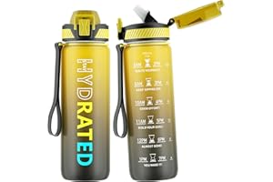 QLUR Water Bottle with Straw, 800ML Drinks Bottle with Time Markings-Tritan BPA Free-Sports Water Bottle Leakproof with Lock Cover, Motivational Water Bottles for School, Gym, Hiking, Yoga (1 Bottle)