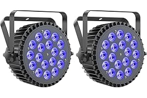 Ukfog 2PCS RGBWA UV 200W Projecteurs Par LED, 18 LED Lumiere de Scene D MX 7/10CH avec Stroboscope et Activation Sonore, Éclairage Scène pour Disco Spectacle Bar Fête Mariage Halloween