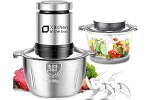 Kitchen in the box Tritatutto con 2 Ciotole(1L+2L),Tritatutto da Cucina Elettrico con 2 Set di 4 Lame in Acciaio inox,Tritatutto Elettrico a 2 Velocità per Verdure,Carne,Frutta Secca,400W