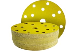 GZKTY 50 Pezzi Dischi Abrasivi 150mm, Grana 800, 15 Fori per Levigatrice Orbitale, Carta Vetrata per Legno e Metallo