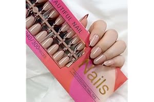 LADYING Lot de 300 faux ongles à coller - En amande - Courts - 5 couleurs - Motif à presser - Sans colle - Pour femme