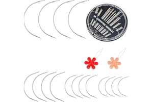 Bewudy 16 agujas curvadas en forma de C, 30 agujas de coser a mano para reparación de costura con 2 enhebradores, agujas de tejer de tapicería, kit de agujas de coser para reparación de cuero