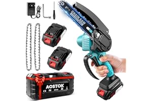 AOSTOK Mini Motosega a Batteria, 4000mAh Mini Motosega 6" 2 * 2000mAh batterie, Motore Senza Spazzole da 800W 21V, Motosega Elettrica a Batteria per Potatura per Tagliare Legno,Giardino Albero