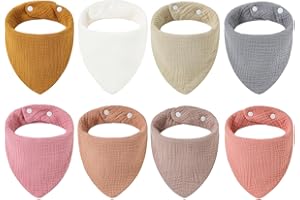 NISHINE 8 PACK Muslin Baby Bibs 6-layer 100% Cotton Unisex Absorbent Adjustable Bandana Drool Bibs for Teething Drooling